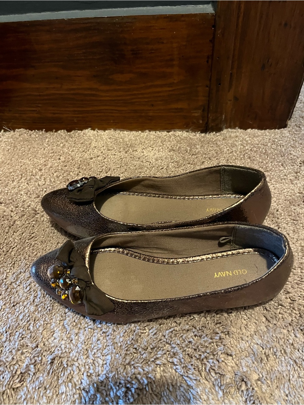Old Navy Metallic Bronze Pointed-Toe Flats with Bow and Jewel Accents